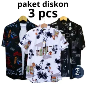 Paket 3 Pcs Kemeja motif pantai,Hem motif lengan pendek,Baju Surfing Pria Original Distro Premium Casual Full Printing